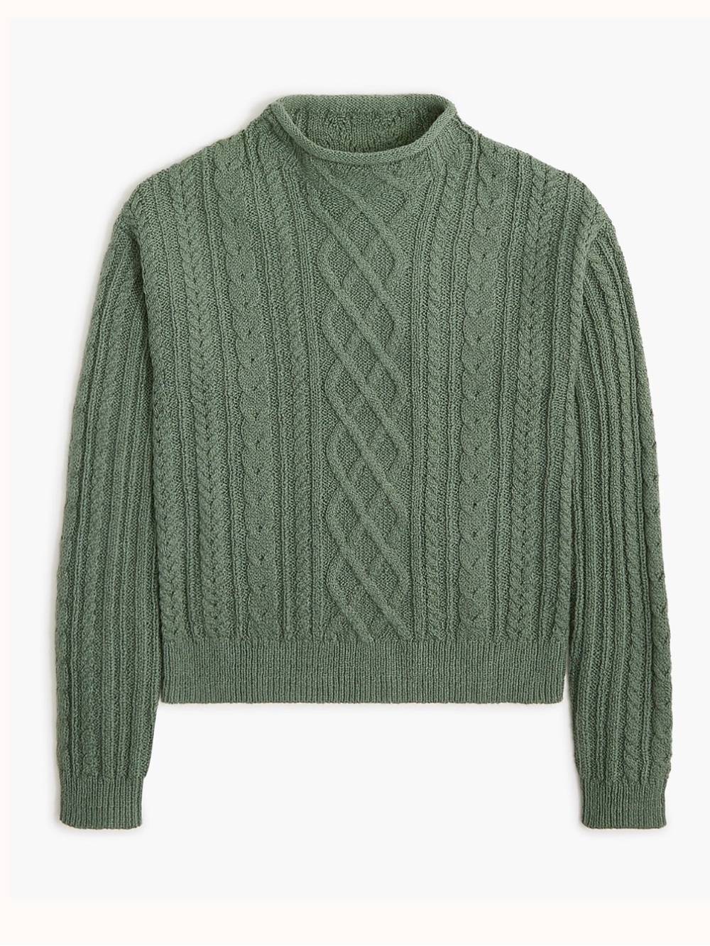 J Crew Mockneck Cable Knit Sweater Green Small